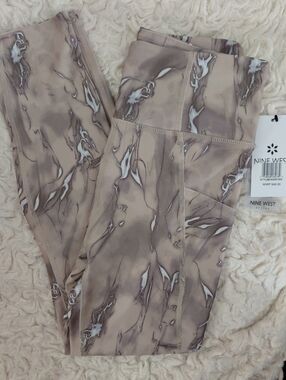 Nine West Taupe Marble-Print High-Waist Leggings